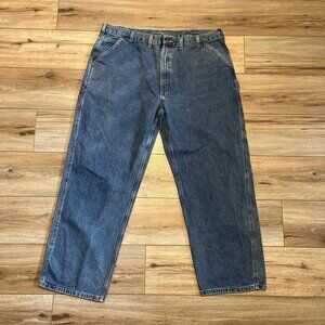 Men's Carhartt Carpenter Denim Jeans SZ 44x32 Blue Cotton B13 DPS Dungaree Fit